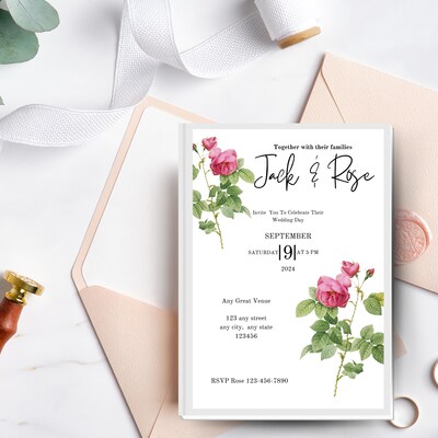 Simplistic Rose  Wedding Invitation, Digital Download, Printable - image2